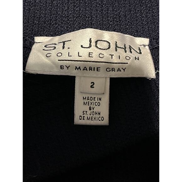 Vtg St John 2pc Skirt Suit Navy Blue Santana Knit Zip Front Jacket Size 2 Fringe - Picture 14 of 16
